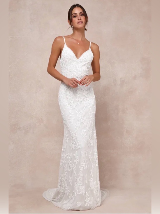 Lulus Dresses & Skirts - NWT Everlasting Passion Lulus White sequin beaded backless wedding gown Medium